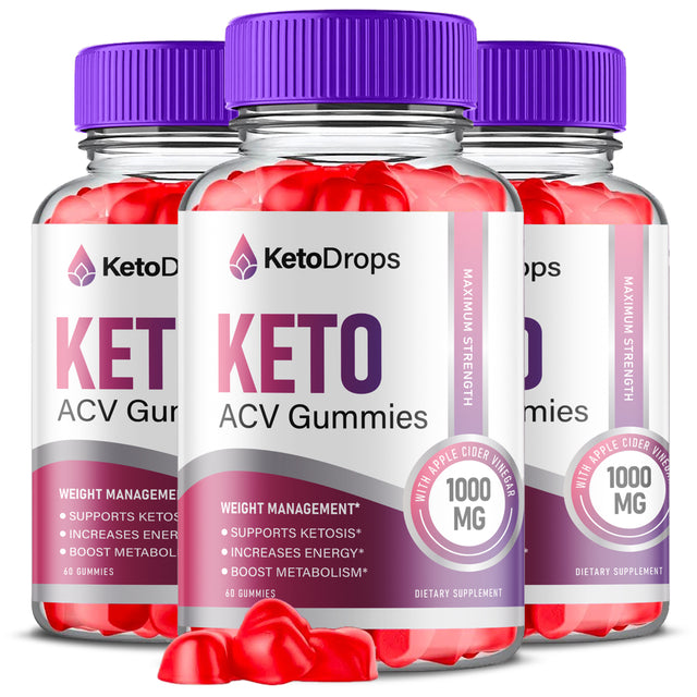 (3 Pack) Keto Drops Keto ACV Gummies - Apple Cider Vinegar Supplement for Weight Loss - Energy & Focus Boosting Dietary Supplements for Weight Management & Metabolism - Fat Burn - 180 Gummies