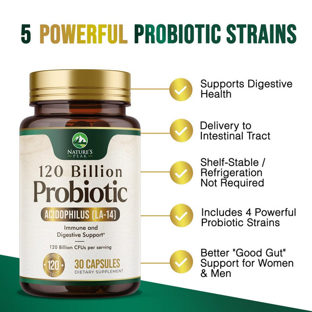 Probiotics for Digestive Health - 120 Billion CFU Guaranteed with Diverse Strains for Women'S Vaginal & Urinary Health & Daily Immune Support, Nature'S Acidophilus Probiotic Supplement - 30 Capsules