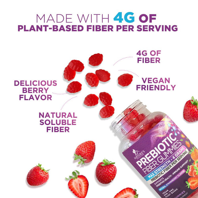 Nature'S Fiber Gummies 4G, Daily Prebiotic Gummy Fiber Supplement, Digestive Health Support - Supports Regularity & Digestion for Adults, Plant Based Soluble Fiber, Non-Gmo - 120 Gummies