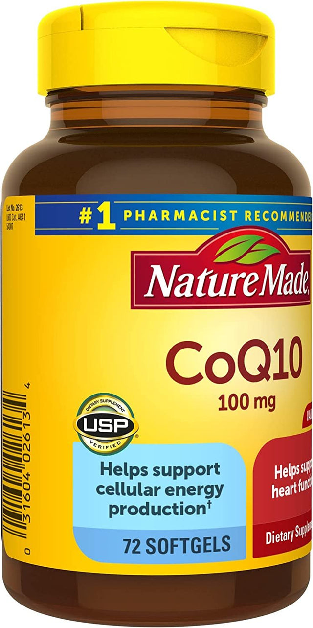 Nature Made Coq10 100 Mg, Dietary Supplements for Heart Health and Cellular Energy Production, 72 Softgels, 72 Day Supply