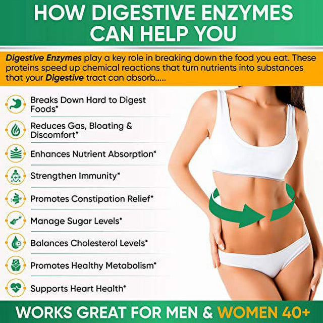 Digestive Enzymes 1000MG plus Prebiotics & Probiotics Supplement, 180 Capsules, Organic Plant-Based Vegan Formula for Better Digestion & Lactose Absorption with Amylase & Bromelain, 1-2 Month Supply