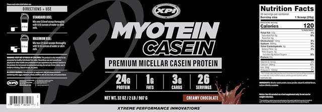 XPI Myotein Casein Protein Powder - Micellar Casein Protein (2 LB, Chocolate) - Non-Gmo, Gluten Free