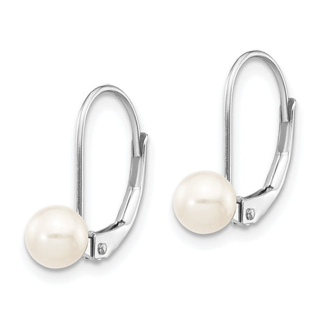 14K White Gold 5-6Mm round Freshwater Cultured Pearl Leverback Earrings XLBW55PL