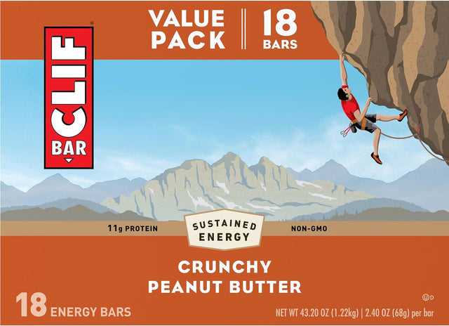 CLIF BAR - Crunchy Peanut Butter - Made with Organic Oats - Non-Gmo - Plant Based - Energy Bars - 2.4 Oz. (18 Pack)