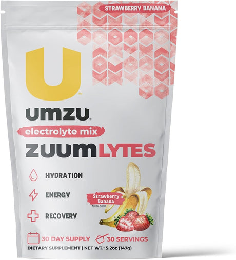 UMZU ZUUM Lytes - Electrolyte Drink Powder, Energy, Hydration, Workout Recovery Support, B Vitamins, Vitamin C, Zinc, Strawberry Banana Flavor (1 Scoop per Serving, 30 Servings)