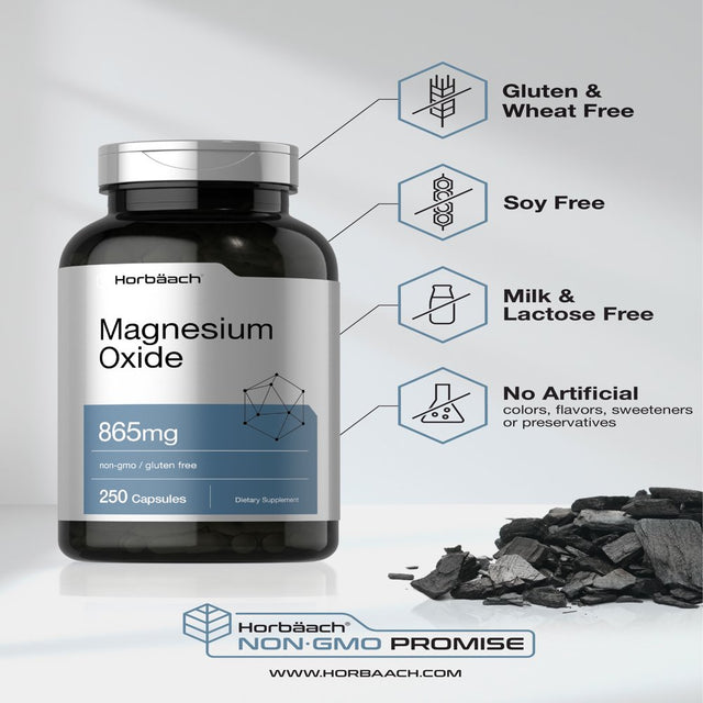 Magnesium Oxide | 865 Mg | 250 Capsules | by Horbaach