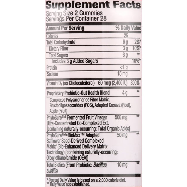 Konsyl Gut Health Fermented Fruit Vinegars Fiber Gummies, Dietary Supplement for Adults (Unisex), Serving (2 per Day)