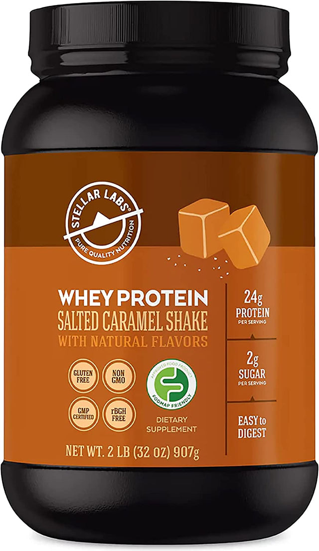 Stellar Labs Whey Protein Powder with Bcaa'S & Whey Isolate | Certified Low FODMAP, Non GMO, Gluten Free, Soy Free, Low Carb, Keto, with Stevia | All Natural Lean Post Workout Shakes | Salted Caramel