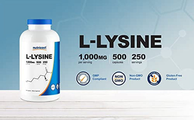 Nutricost L-Lysine 1000Mg per Serving, 250 Servings, 500 Capsules - Gluten Free, Non-Gmo, 500Mg per Capsule