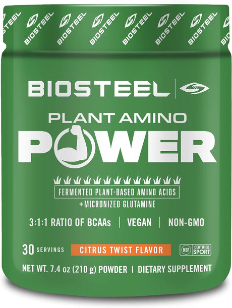 Biosteel Plant-Amino Power BCAA Powder, Fermented Plant-Based Amino Acids, Non-Gmo Formula, Citrus Twist, 30 Servings