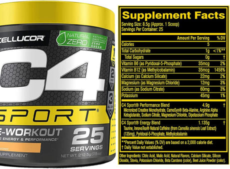 C4 Sport Pre Workout Powder - Pre Workout Energy with 3G Creatine Monohydrate + 135Mg Caffeine and Beta-Alanine Performance Blend - NSF Certified for Sport | 25 Servings