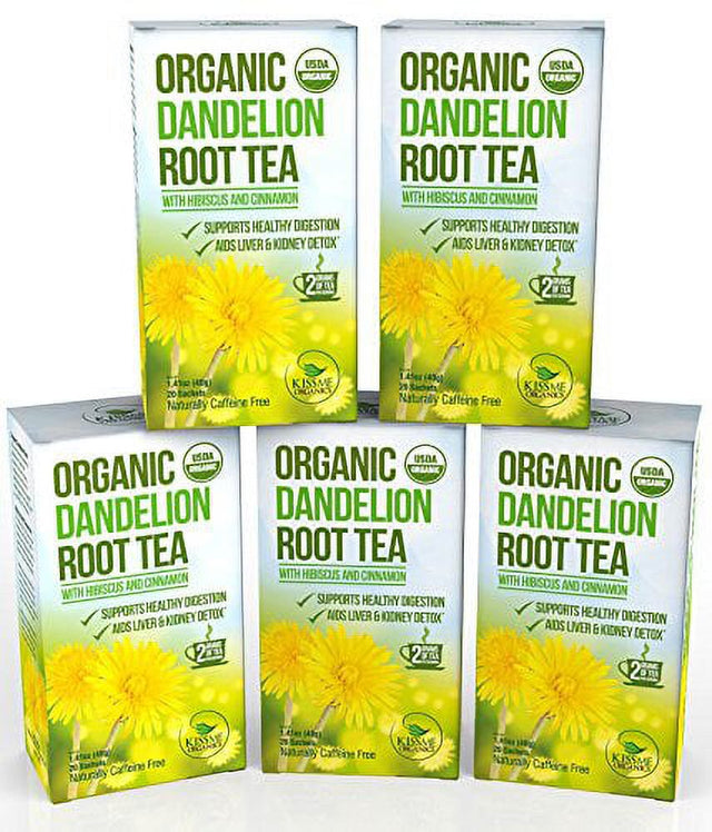 Dandelion Root Tea - Raw Organic Vitamin Rich Digestive - 5 Pack (100 Bags 2 Grams Each) - Detox Tea - Ideal to Help Improve Digestion and Strengthen Immune System - Anti-Inflammatory and Antioxidant