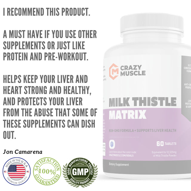 Milk Thistle Tablets by Crazy Muscle: Herbal Liver Support / Cleanse & Regenerator Detoxifier - 60 Pills