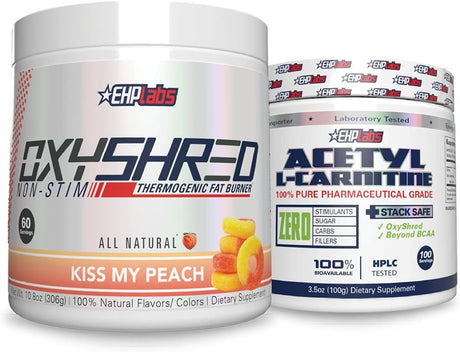 EHP Labs Non-Stim + Acetyl Bundle - Oxyshred Thermogenic Pre Workout Powder & Shredding Supplement - Acetyl L-Carnitine - Supports Natural Energy Production, Aids Metabolism, & Healthy Brain Function