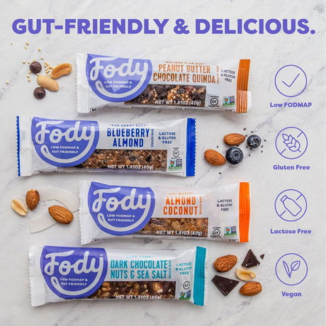 Fody Foods Vegan Protein Nut Bars | 3G Protein Snack Bar | Low FODMAP Certified | Gut Friendly IBS Friendly Snacks | Gluten Free Lactose Free Non GMO | Blueberry Almond Bars, 12 Count