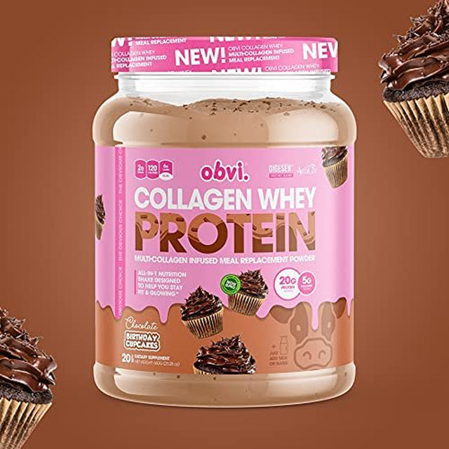 Collagen Whey Protein by Obvi - Chocolate Birthday Cupcakes