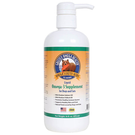 Grizzly Omega Health Liquid Omega-3 Supplement for Dogs, 16 Oz.