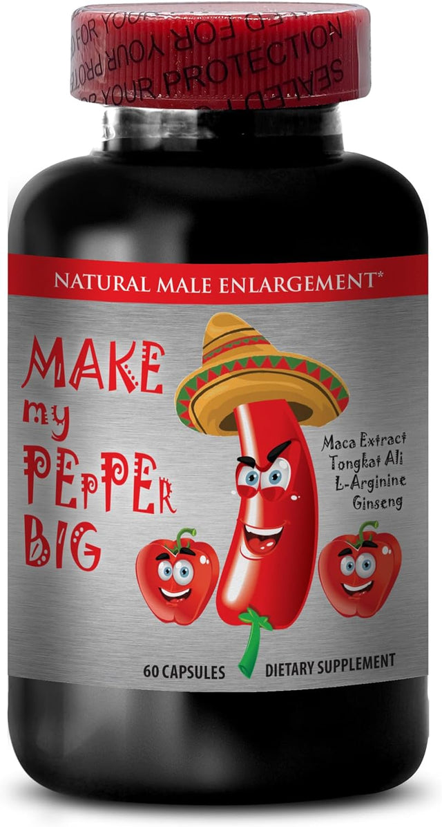 Natural Libido Booster for Men - MAKE MY PEPPER BIG - Longjack Tongkat Ali for Men, Pills to Increase Size and Stamina, L-Arginine, Maca Extract, Ginseng Pills, Male Libido Vitamins, 3 Bot 180 Caps