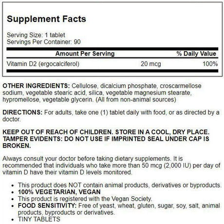 Deva Vegan Vitamin D 800 IU Tablets, 90 Ct