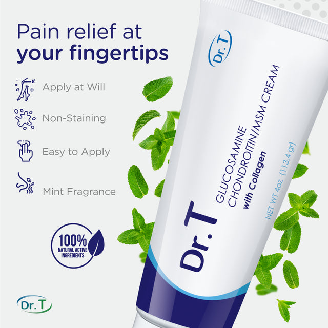 Dr. T Glucosamine / Chondroitin / MSM Cream with Collagen. Topical Formula for Joint Pain. 4 Oz (13.4 Gr). Tube.