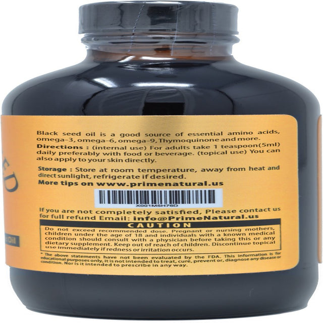 Organic Black Seed Oil - 4Oz USDA Certified - Cold Pressed, Virgin, Unrefined, Vegan, Non-Gmo, No Preservatives - Pure Nigella Sativa - Omega 3 6 9, Antioxidant for Immune Boost, Joints, Skin & Hair