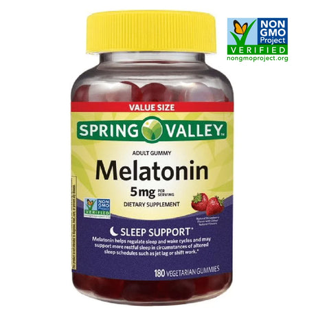 Spring Valley Non GMO Melatonin Dietary Supplement Gummies, Strawberry, 5 Mg, 180 Count