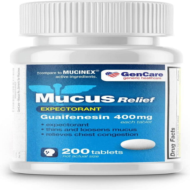 Gencare - Mucus Relief Expectorant Guaifenesin 400 Mg (200 Tablets) | Helps Congestion