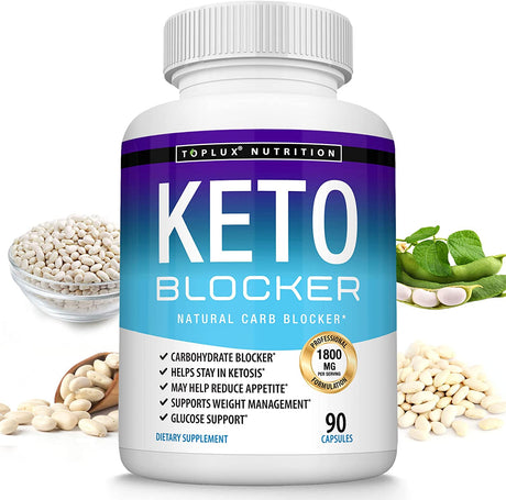 Toplux Keto Blocker Pills White Kidney Bean Extract - 1800 Mg Natural Ketosis, Support Keto Diet, for Men Women, 90 Capsules, Supplement