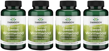 Swanson Sweet Wormwood - May Promote GI Gut Health, Microbial Balance & Digestive Health Support - Herbal Supplement with Artemisinin - (90 Capsules, 425Mg Each) 4 Bottles