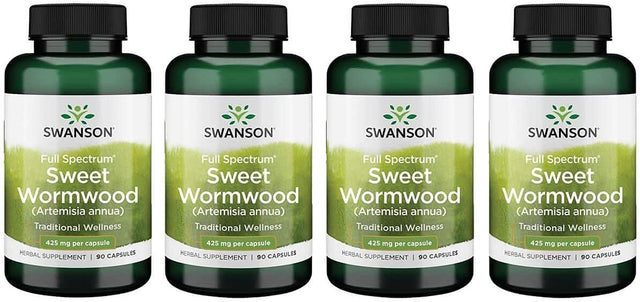 Swanson Sweet Wormwood - May Promote GI Gut Health, Microbial Balance & Digestive Health Support - Herbal Supplement with Artemisinin - (90 Capsules, 425Mg Each) 4 Bottles