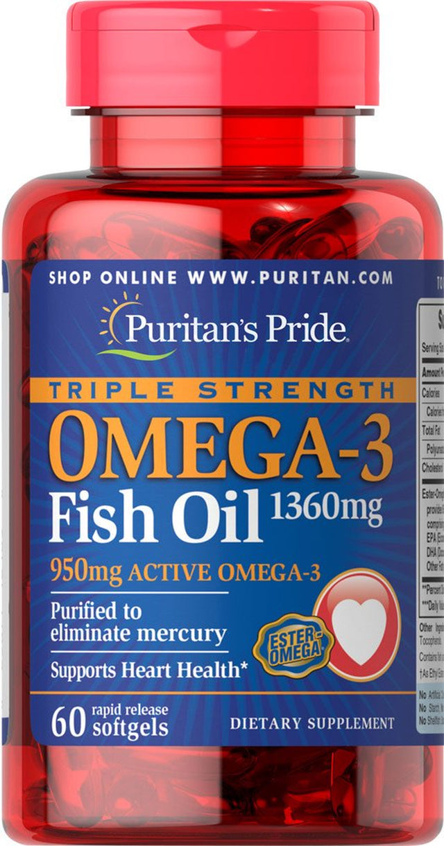 Puritan'S Pride Triple Strength Omega-3 Fish Oil 1360 Mg (950 Mg Active Omega-3) 60