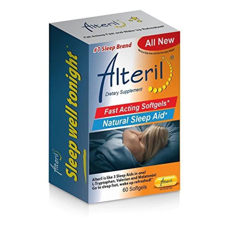 Alteril Sleep Aid Softgels, 60 Ct. 3 SLEEP AIDS in ONE, 5Mg Melatonin, L-Tryptophan & Valerian