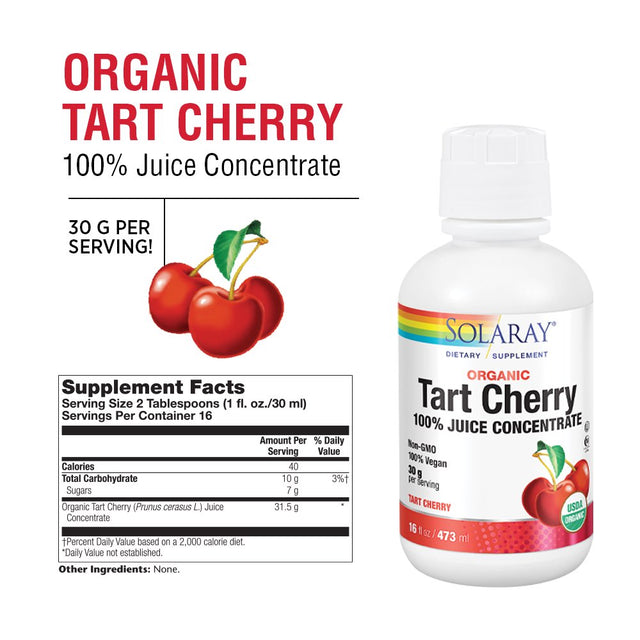 Solaray Organic Tart Cherry 100% Juice Concentrate | Healthy Uric Acid Levels & Joint Support | 16 Servings | 16 Fl Oz