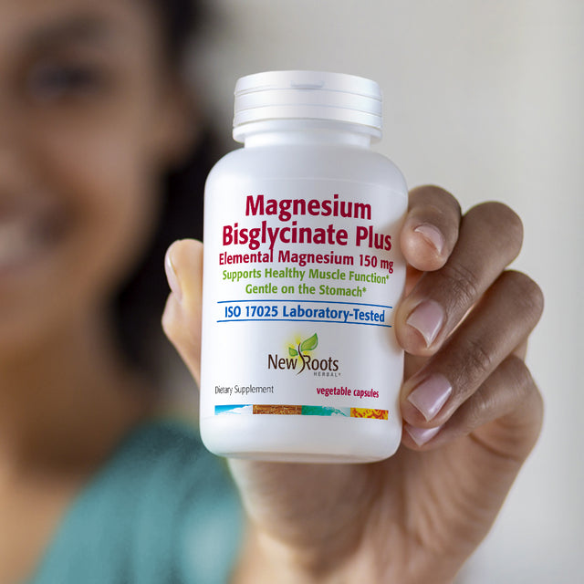 New Roots Herbal - Magnesium Bisglycinate Plus, 120 Capsules - 150 Mg Elemental Magnesium per Capsule Supports Healthy Muscle Function · Gentle on the Stomach