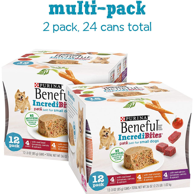 Purina Beneful Small Breed Wet Dog Food Variety Pack, Incredibites Pate - (2 Packs of 12) 3 Oz per Can, on the Go Snack, Perfect for Everyday Meal