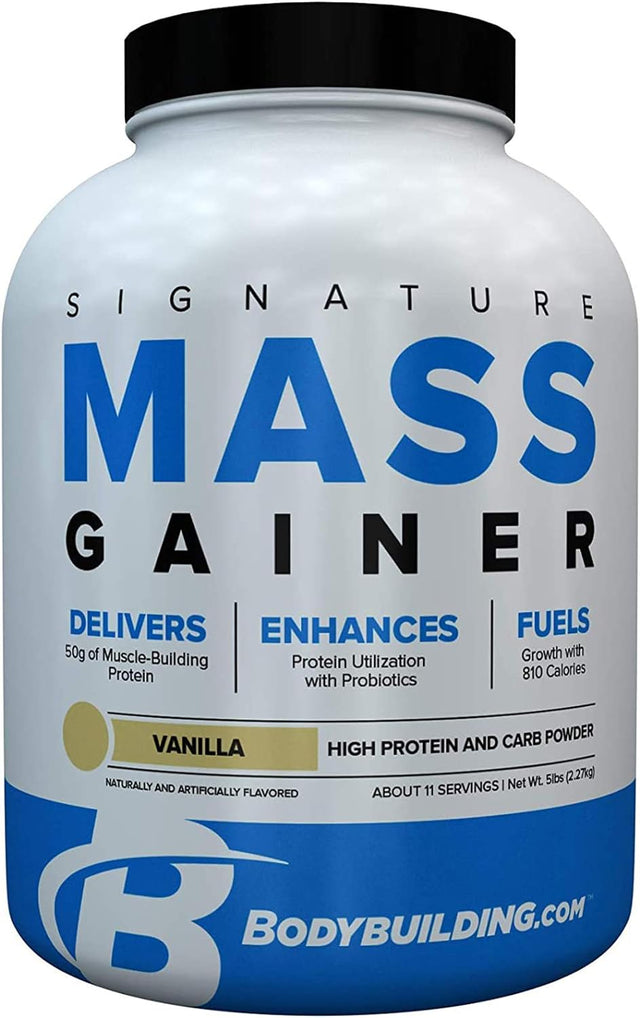 Bodybuilding Signature Signature Mass Gainer | 50G of Mass-Building Protein | Protein, Calories, Fats, Probiotics and Carbohydrates | 5 Lbs. Vanilla