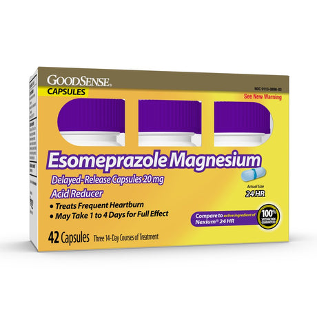 Goodsense Esomeprazole Magnesium Delayed Release Capsules 20 Mg, Proton Pump Inhibitor (PPI), Frequent Heartburn Treatment, 42 Count