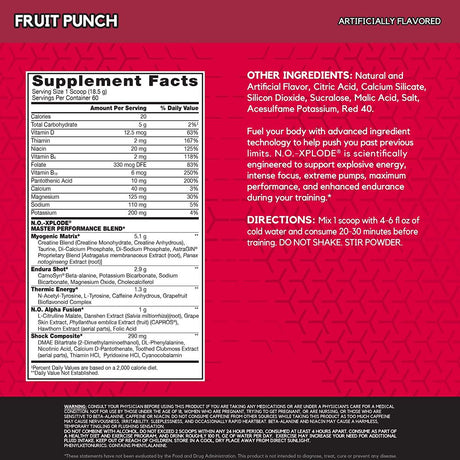 BSN N.O.-XPLODE Pre Workout Supplement with Creatine, Beta-Alanine, and Energy, Flavor: Fruit Punch, 60 Servings