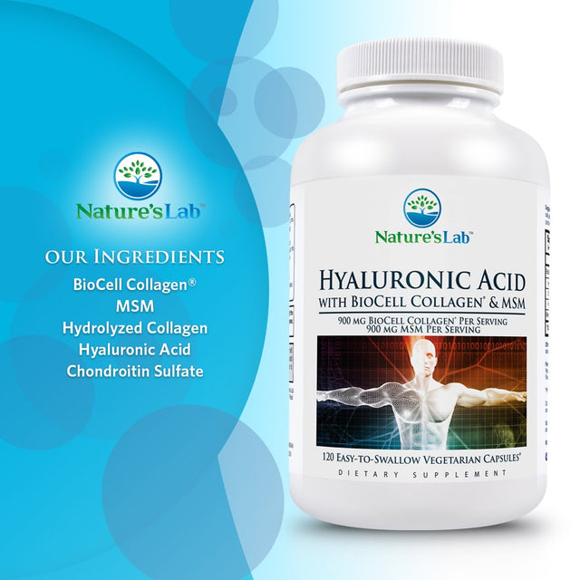 Nature'S Lab Hyaluronic Acid with Biocell Collagen and MSM - 120 Capsules (40 Day Supply) - Skin Hydration, Joint Health*