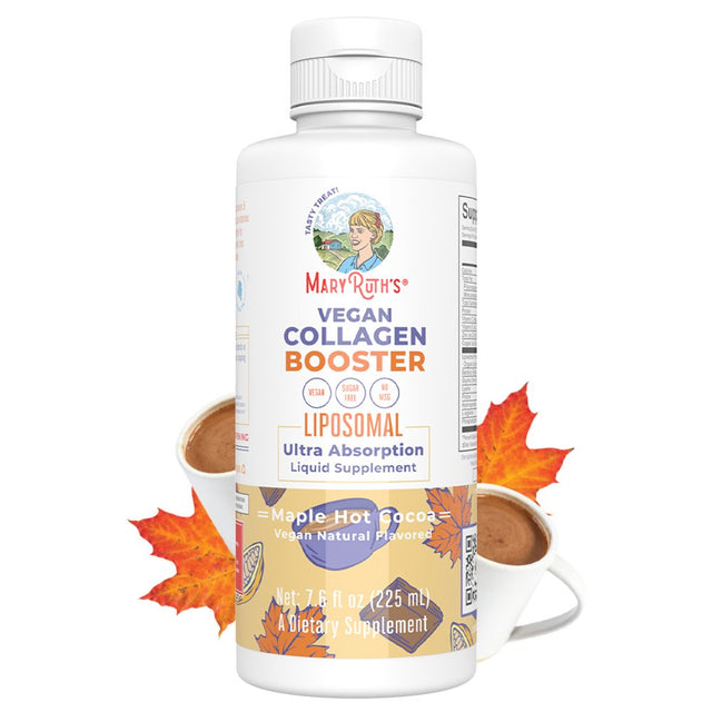 Maryruth Organics | Collagen Booster Liposomal | Vitamin C, Vitamin E, Zinc, Copper | Maple Hot Cocoa Flavor | Vegan, Sugar Free | 7.6 Fl Oz / 225Ml