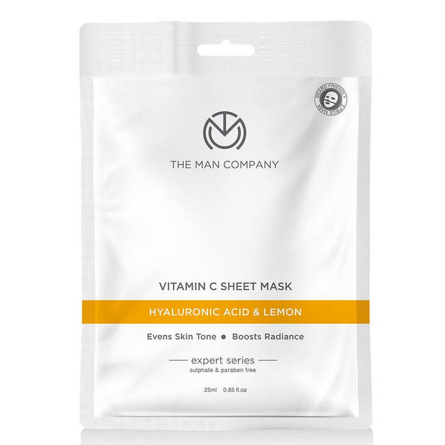 The Man Company Vitamin C Sheet Mask with Hyaluronic Acid & Lemon | Boosts Collagen, Brightening | Improves Skin Tone, Deep Cleanses & Removes Excess Oil - 25Ml*2