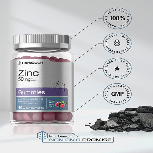 Zinc Gummies | 40 Count | Vegan, Non-Gmo, Gluten Free | Mixed Berry Flavor | by Horbaach