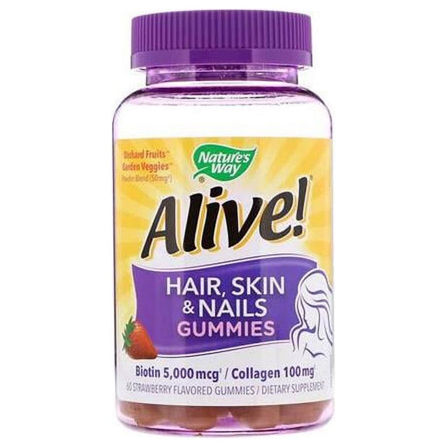 Natures Way 406784 Alive Hair Skin Nail Gummies - 60 Piece