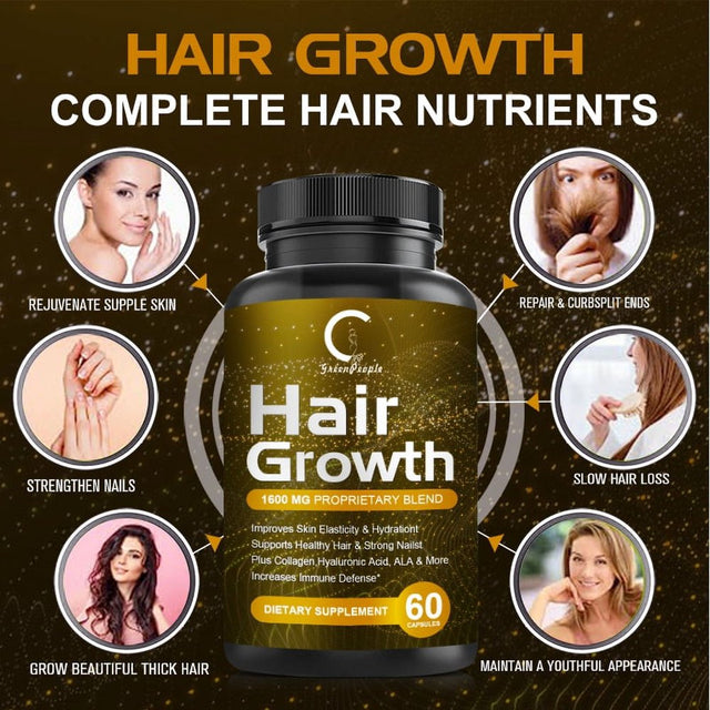 Women Hair Growth Supplement by GPGP Greenpeople, for Thicker, Stronger Hair - 60 Capsules Total - 1 Month Supply