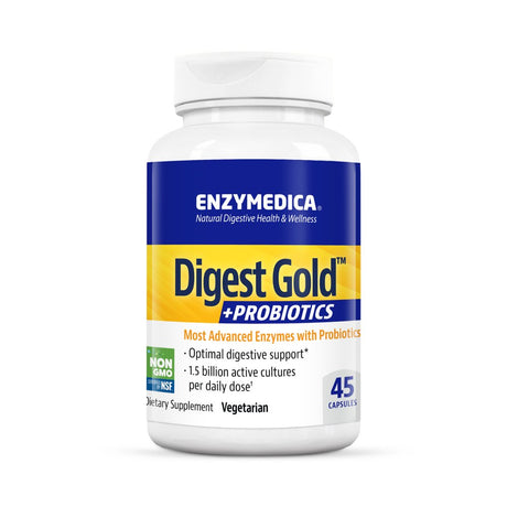 Enzymedica Digest Gold + Probiotics, 2-In-1 Formula for Gut Health, Digestive Enzymes & 1.5 Billion Active Probiotic Cultures, 45 Count