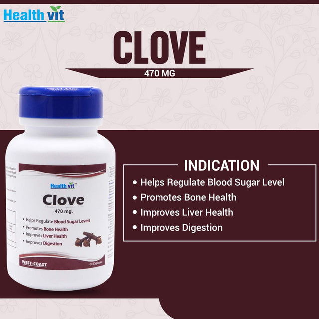 Healthvit Clove 470Mg for Better Digestion | Improves Liver Health |Helps in Increase the White Cell Count | 100% Natural and Vegan | 60 Capsules