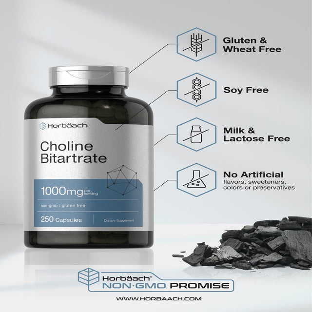 Choline Bitartrate | 1000Mg | 250 Capsules | High Potency | by Horbaach