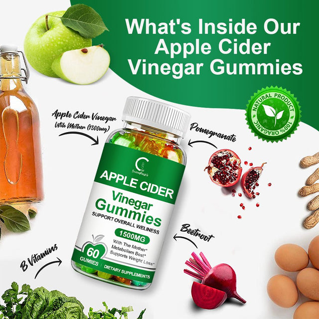 Apple Cider Vinegar Gummies - 1500Mg - Formulated to Support Weight Loss Efforts & Gut Health - Supports Digestion, Detox & Cleansing - ACV Gummies (60 Gummies)