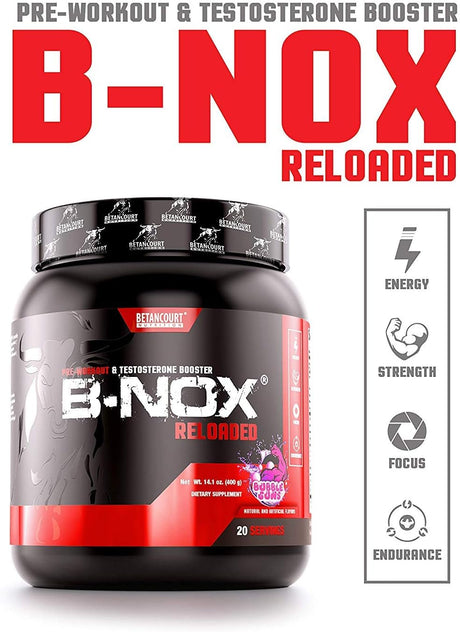 Betancourt Nutrition B-Nox Reloaded Pre Workout | Energy + Focus | Beta Alanine, L-Citrulline, Ashwagandha | 300Mg Caffeine | 20 Servings (Bubble Guns)