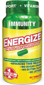 Energize Immunity Caffeine Pills, Energy & Immune Support, Fast Acting, Long-Lasting with Time Release Caffeine, Nootropics, Vitamins, Super Greens & Bcaas, No Jitters, No Crash (90 Tablets)